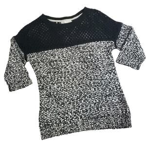 Hinge Nordstrom Granny Black Cream Half Sleeve Chunky knit Crotchet Detail S